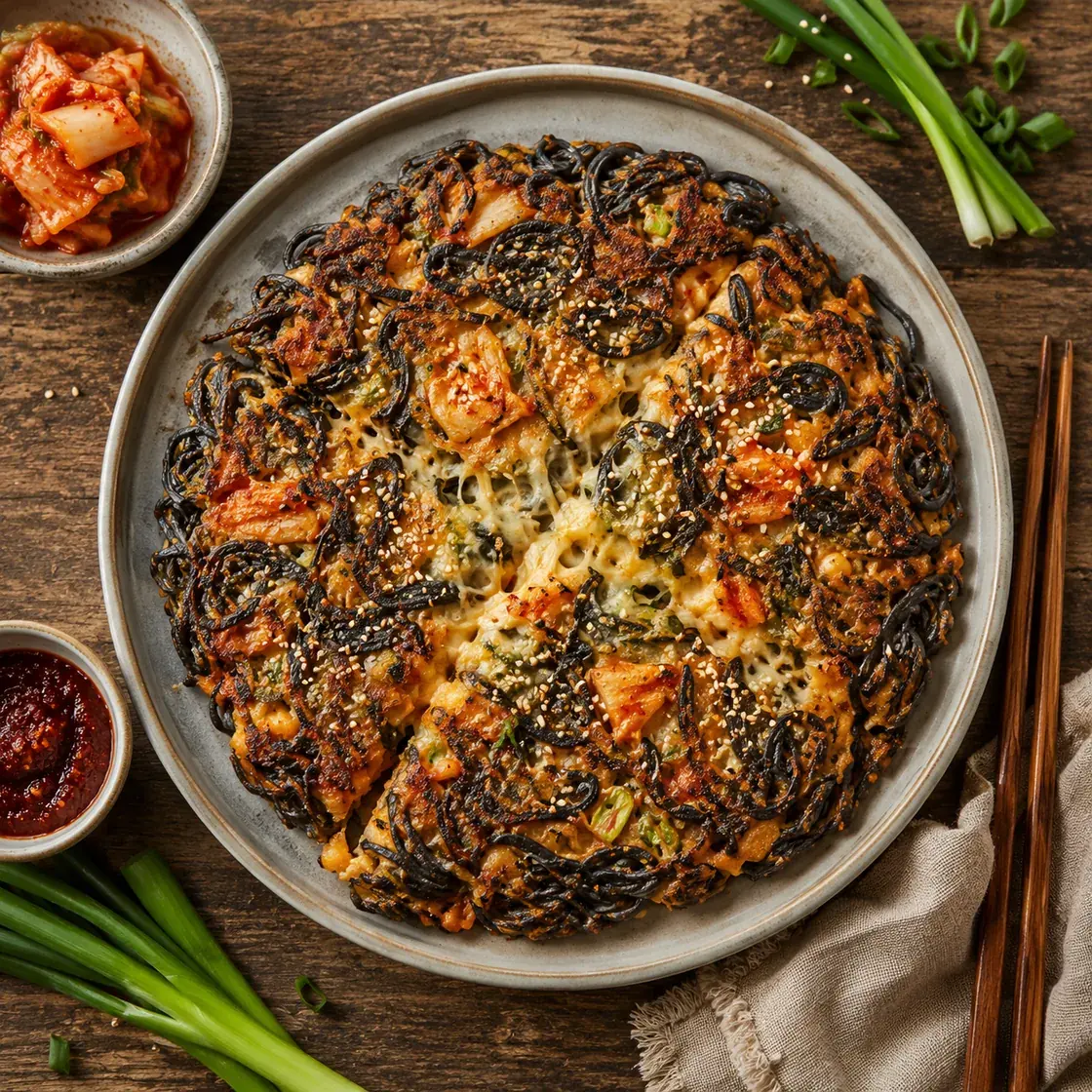 韓式泡菜麻辣蒟蒻拌麵煎餅料理照